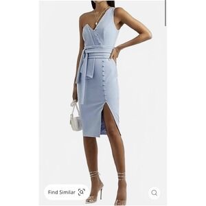 LAVISH ALICE Cornflower Blue Origami One Shoulder Dress Buttons Size 4 Wedding